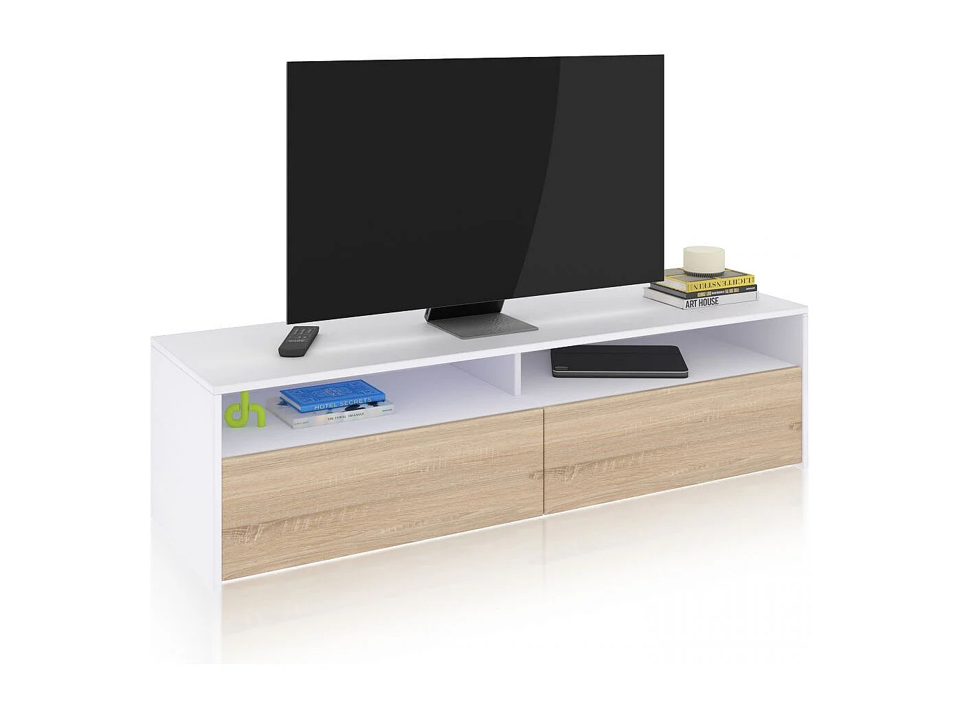 Mueble TV Elba 2 puertas Blanco Artik (Blanco Mate) - Roble Canadian