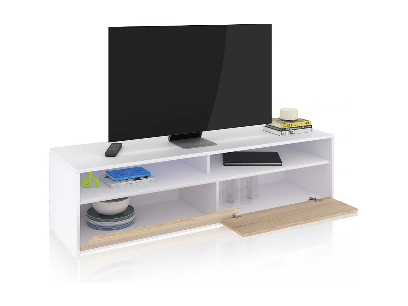 Mueble TV Elba 2 puertas Blanco Artik (Blanco Mate) - Roble Canadian