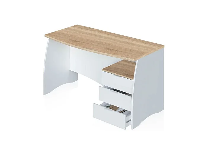 Mesa de escritorio Elan 3 cajones Blanco Artik (Blanco Mate) - Roble Canadian
