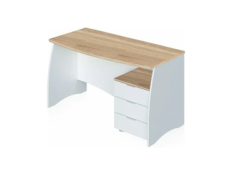 Mesa de escritorio Elan 3 cajones Blanco Artik (Blanco Mate) - Roble Canadian