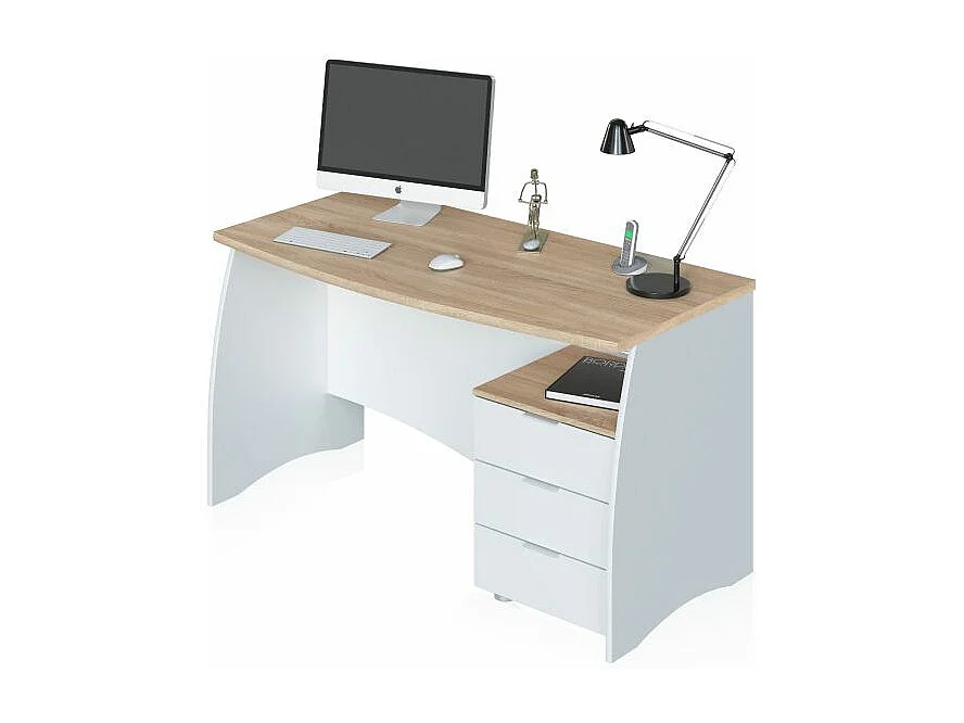 Mesa de escritorio Elan 3 cajones Blanco Artik (Blanco Mate) - Roble Canadian