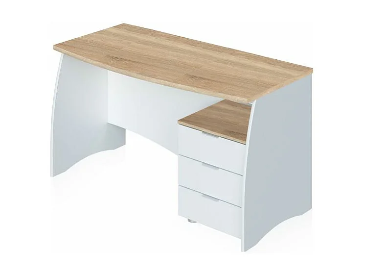 Mesa de escritorio Elan 3 cajones Blanco Artik (Blanco Mate) - Roble Canadian