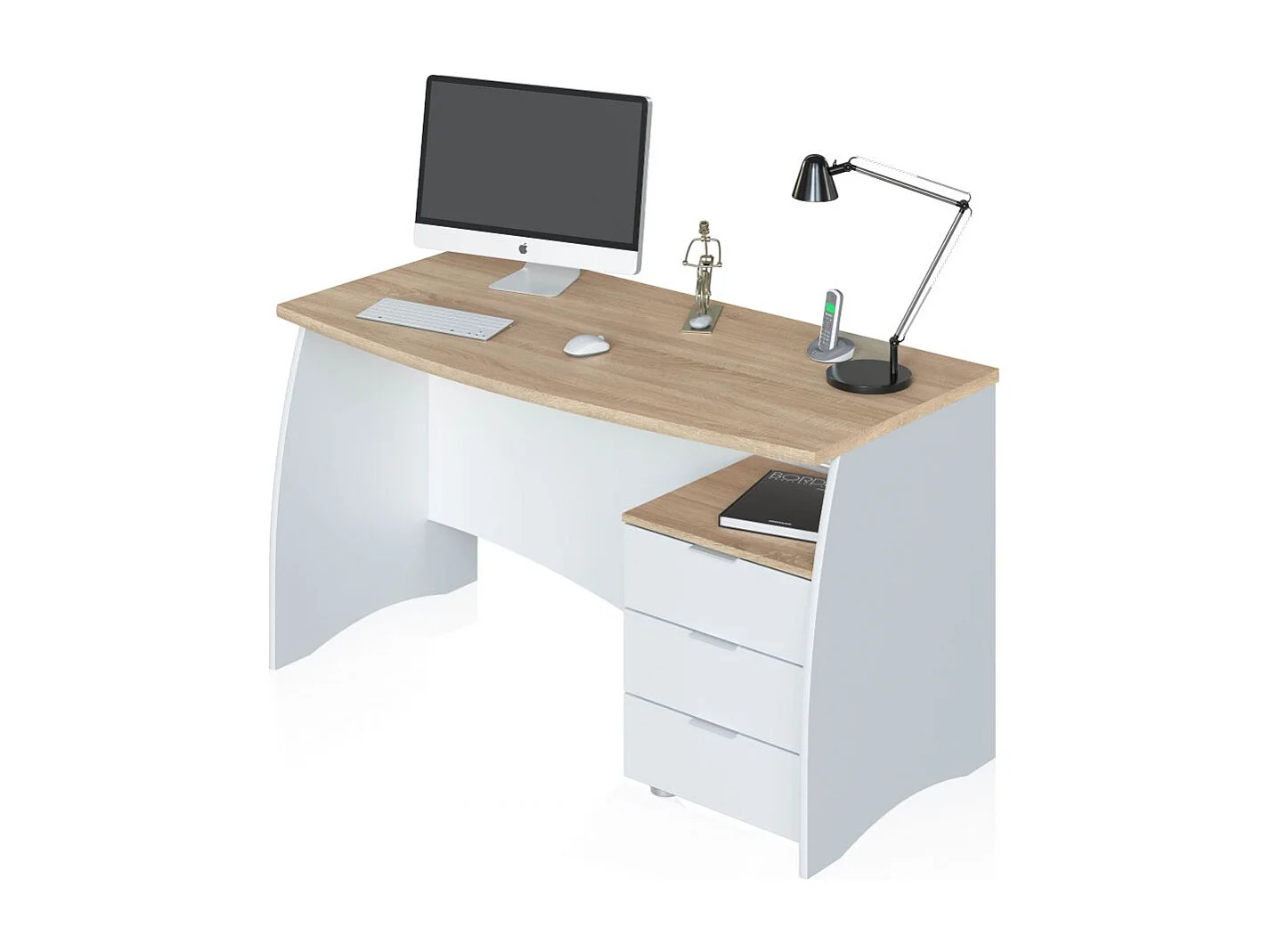 Mesa de escritorio Elan 3 cajones Blanco Artik (Blanco Mate) - Roble Canadian