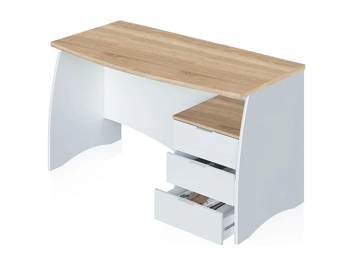 Mesa de escritorio Elan 3 cajones Blanco Artik (Blanco Mate) - Roble Canadian