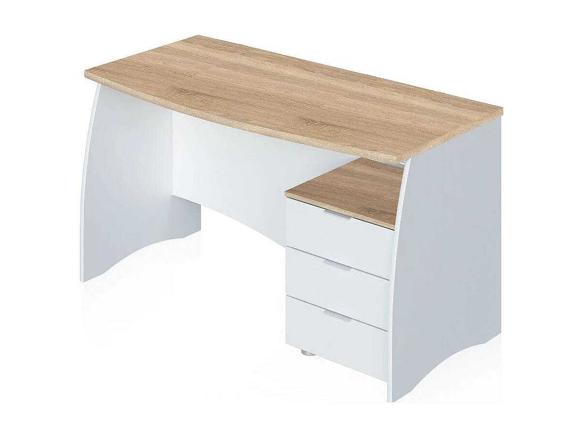 Mesa de escritorio Elan 3 cajones Blanco Artik (Blanco Mate) - Roble Canadian