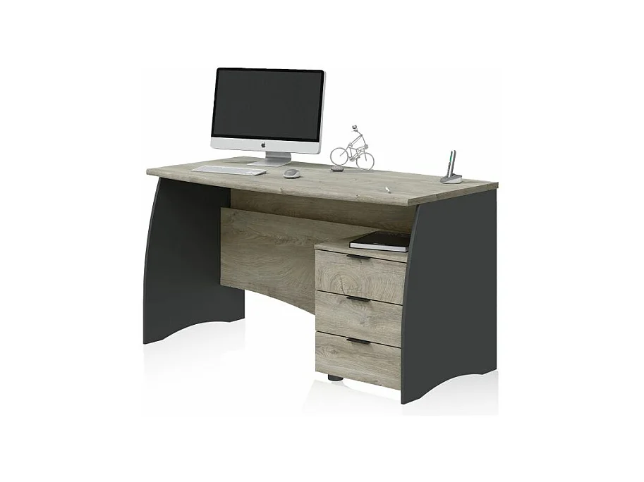 Mesa de escritorio Elan 3 cajones Roble Alaska - Gris Antracita