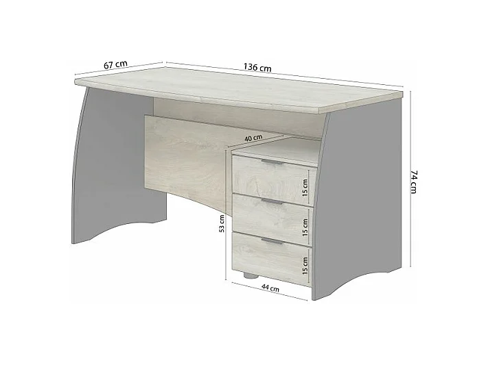 Mesa de escritorio Elan 3 cajones Roble Alaska - Gris Antracita