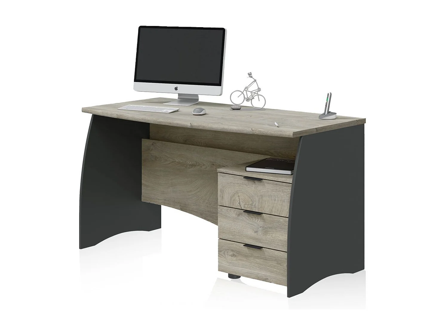 Mesa de escritorio Elan 3 cajones Roble Alaska - Gris Antracita