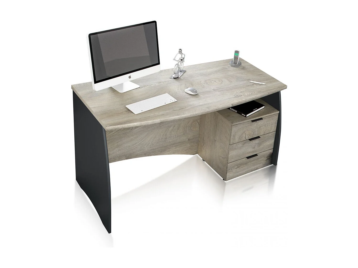 Mesa de escritorio Elan 3 cajones Roble Alaska - Gris Antracita