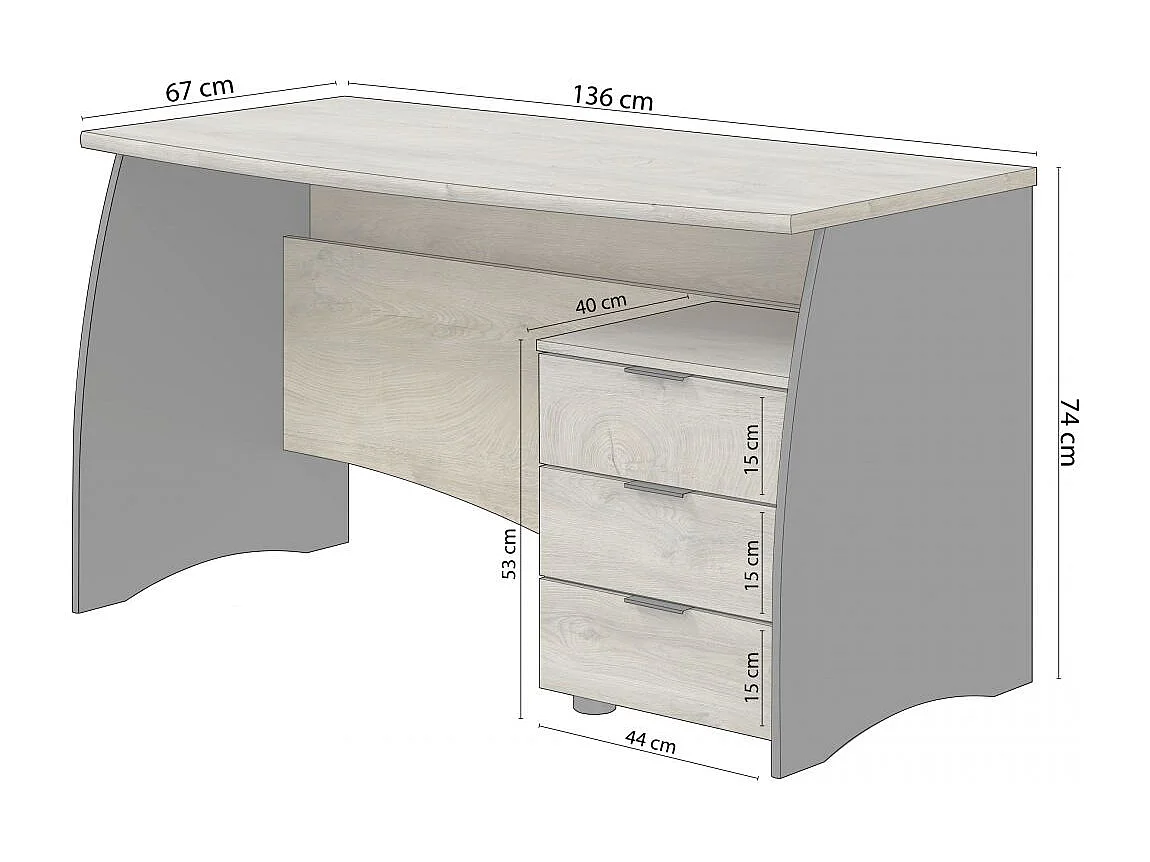 Mesa de escritorio Elan 3 cajones Roble Alaska - Gris Antracita