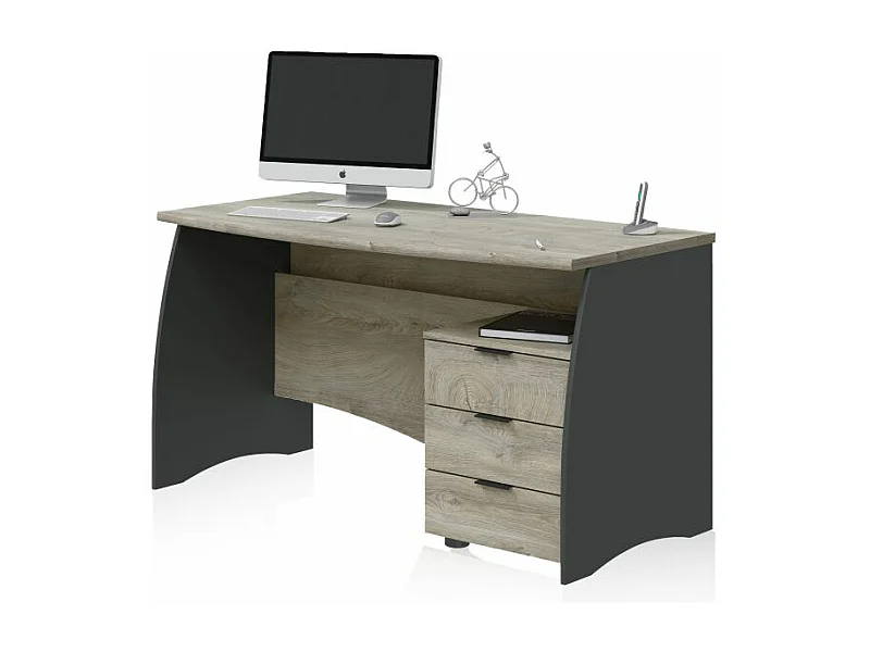 Mesa de escritorio Elan 3 cajones Roble Alaska - Gris Antracita