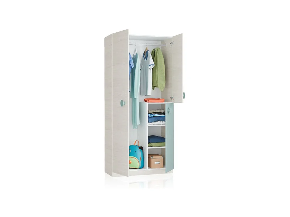 Armario juvenil Yuki Blanco Alpes - Verde Acqua