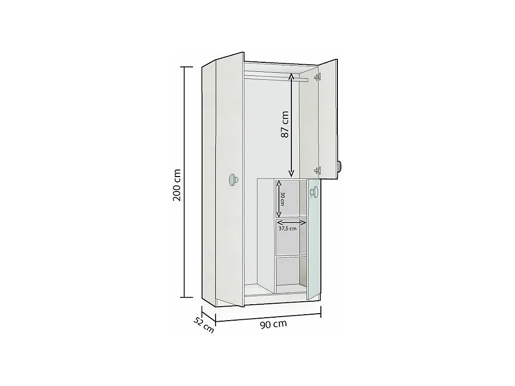 Armario juvenil Yuki Blanco Alpes - Verde Acqua