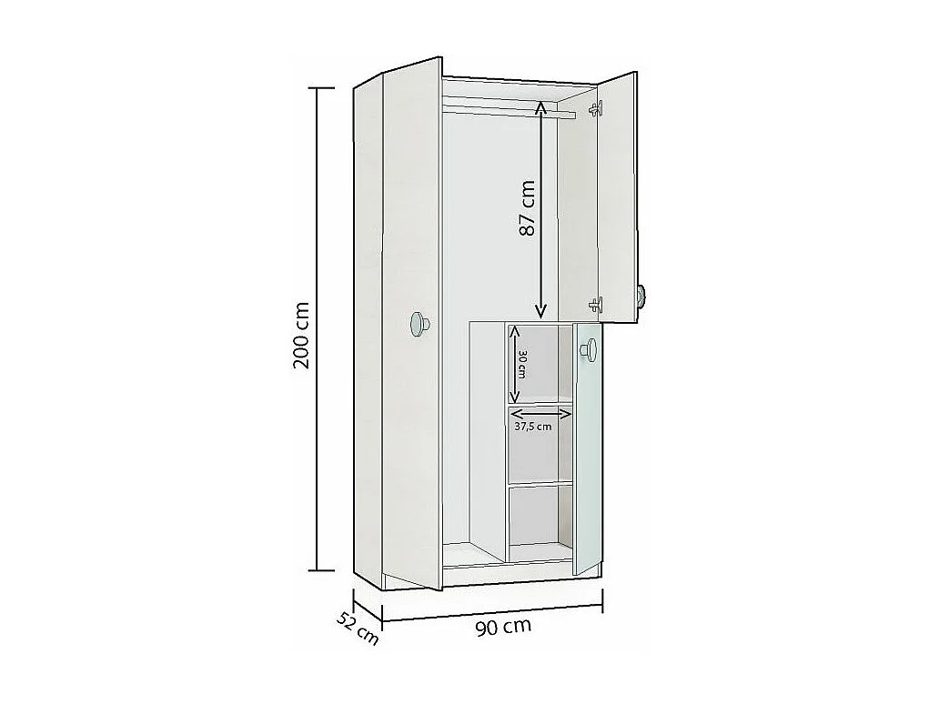 Armario juvenil Yuki Blanco Alpes - Verde Acqua