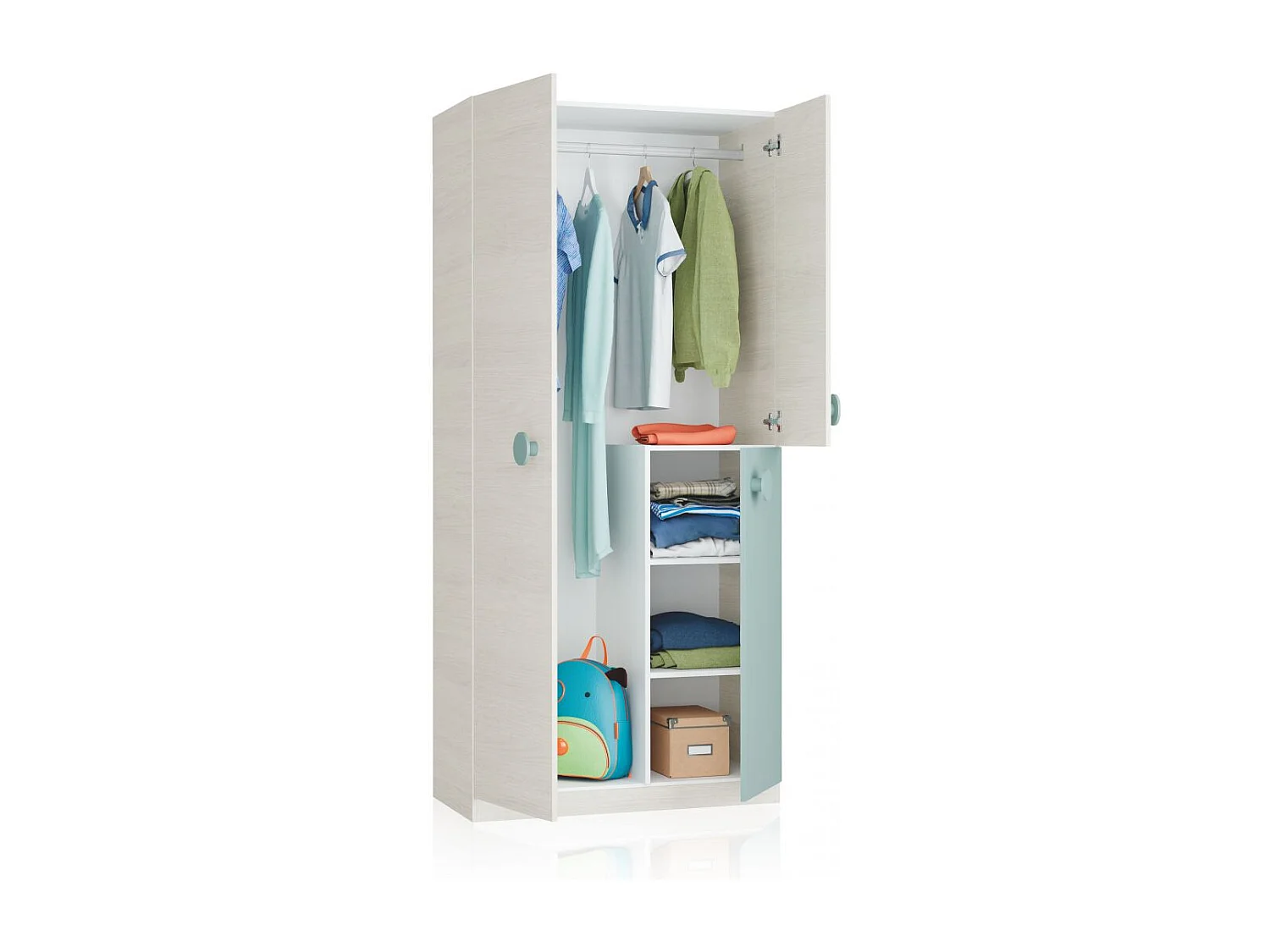 Armario juvenil Yuki Blanco Alpes - Verde Acqua