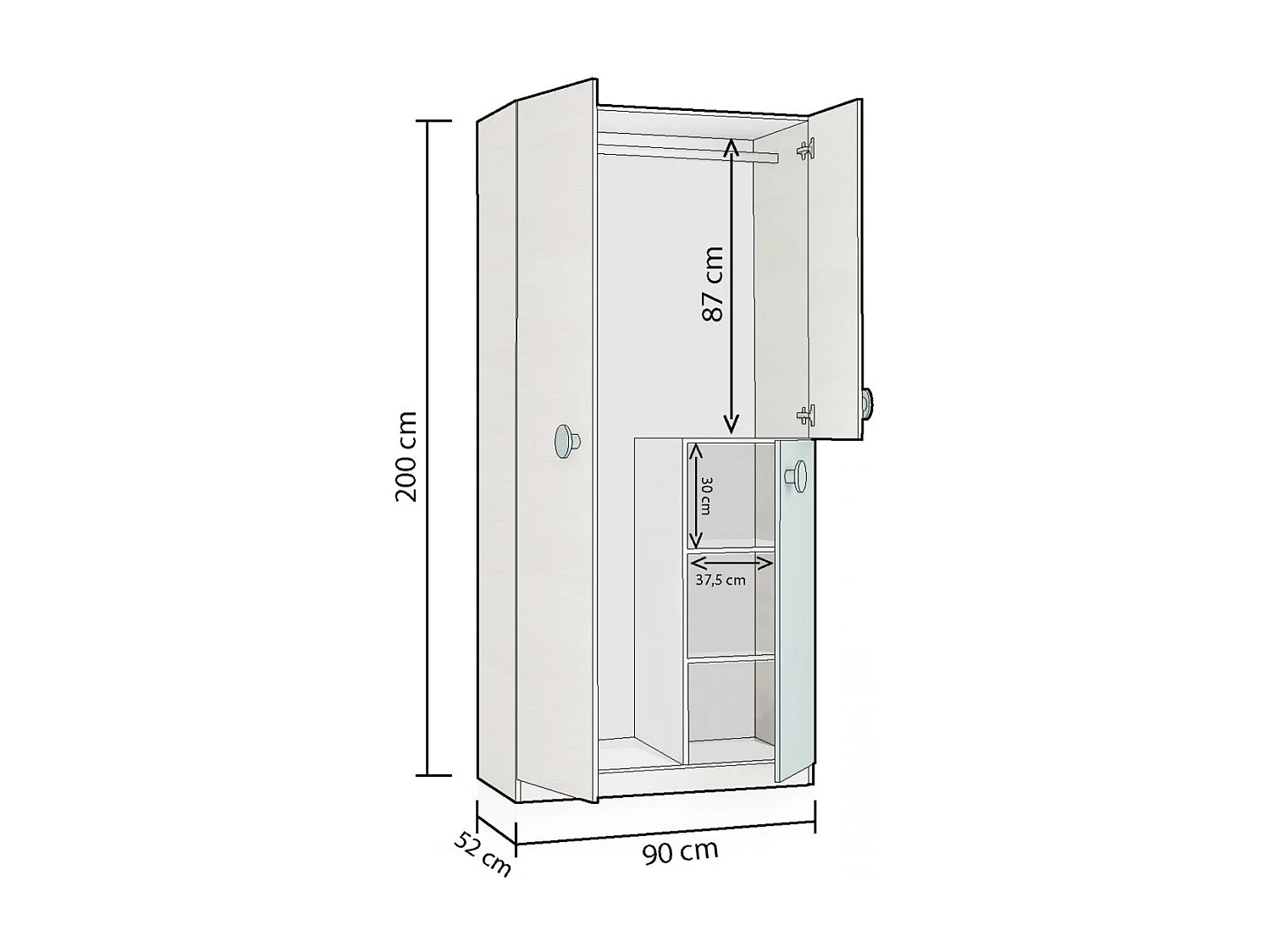 Armario juvenil Yuki Blanco Alpes - Verde Acqua