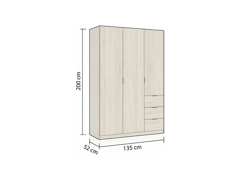Armario Magan 3 puertas y 3 cajones Roble Canadian