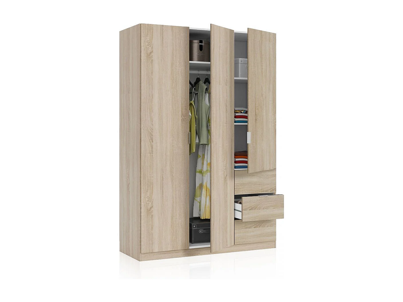 Armario de 3 puertas y 3 cajones en roble canadian 135x200 cm Magan Roble Canadian