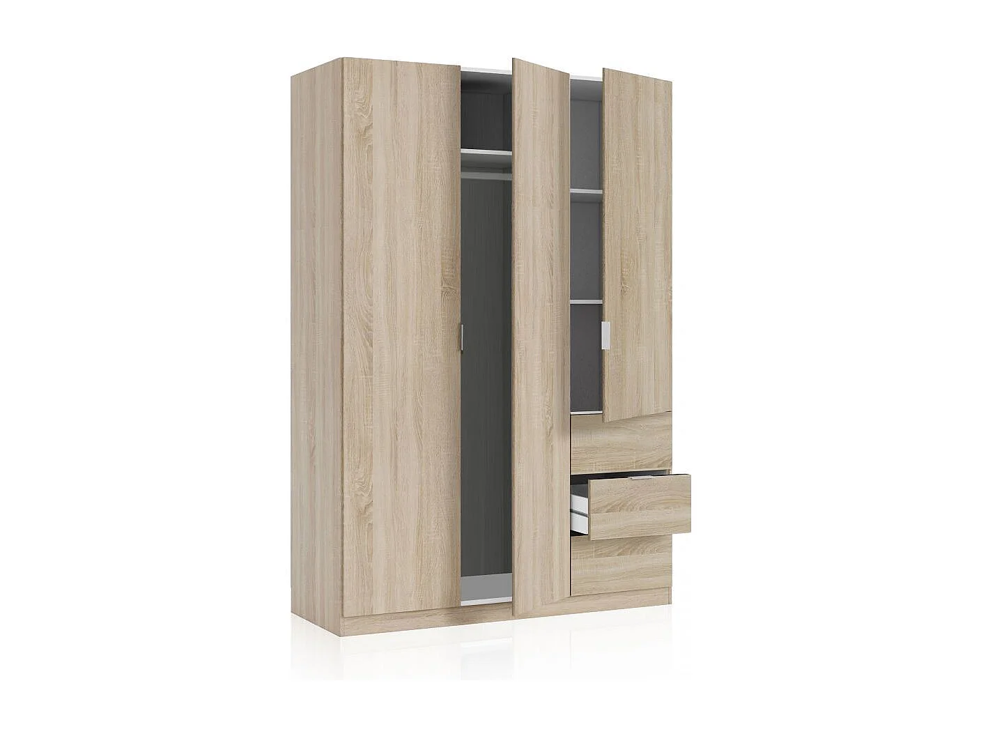 Armario de 3 puertas y 3 cajones en roble canadian 135x200 cm Magan Roble Canadian