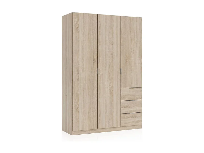 Armario de 3 puertas y 3 cajones en roble canadian 135x200 cm Magan Roble Canadian