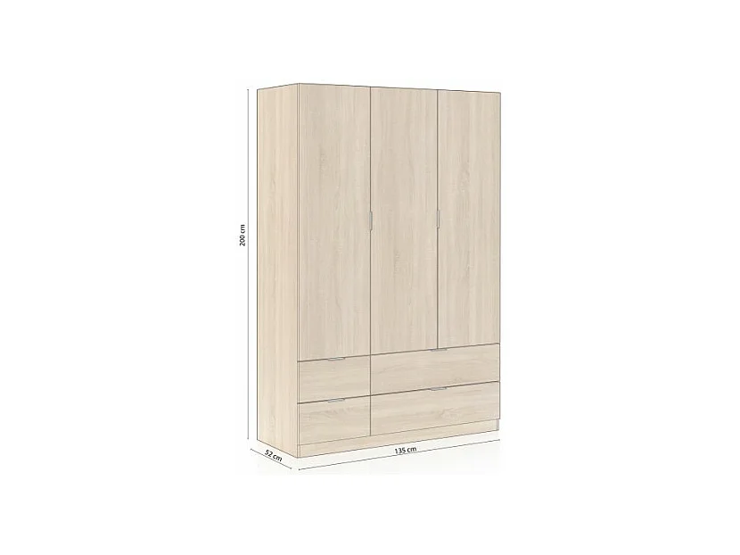 Armario Magan 3 puertas y 4 cajones Roble Canadian