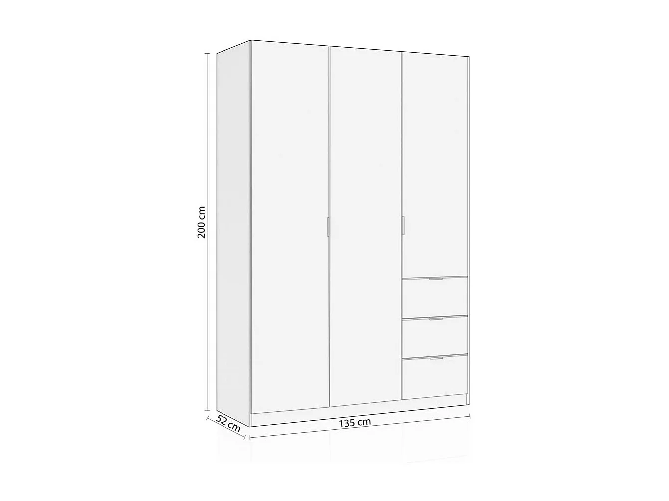 Armario de 3 puertas y 3 cajones en blanco 135x200 cm Magan Blanco