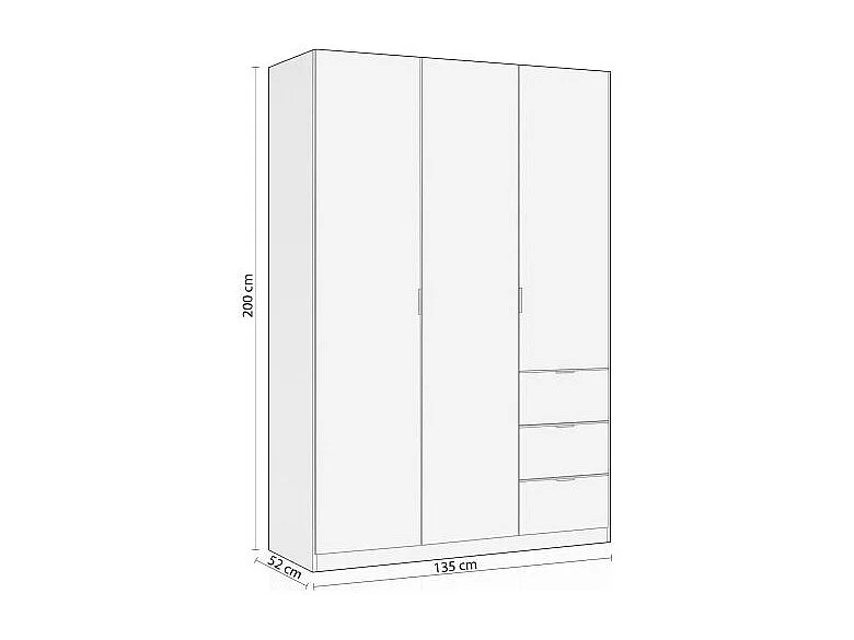 Armario de 3 puertas y 3 cajones en blanco 135x200 cm Magan Blanco