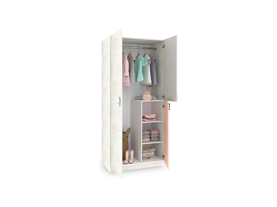 Armario juvenil Kenia Blanco Alpes - Rosa y Gris
