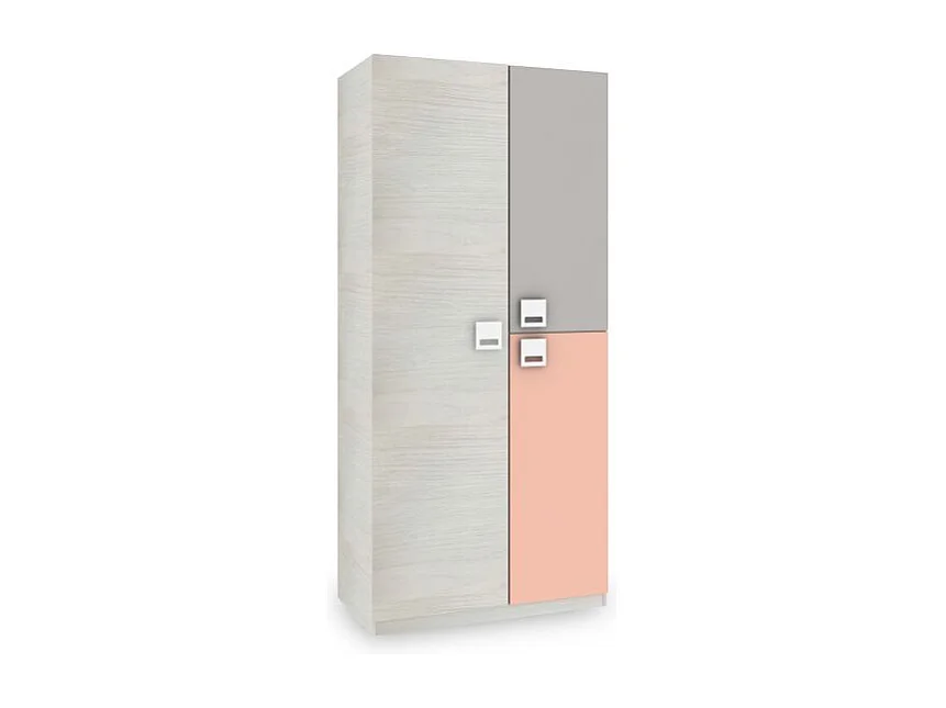 Armario juvenil Kenia Blanco Alpes - Rosa y Gris