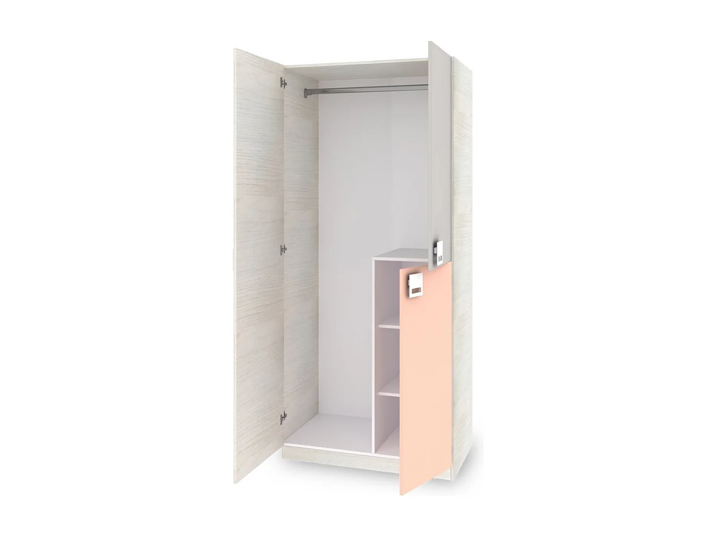 Armario juvenil Kenia Blanco Alpes - Rosa y Gris