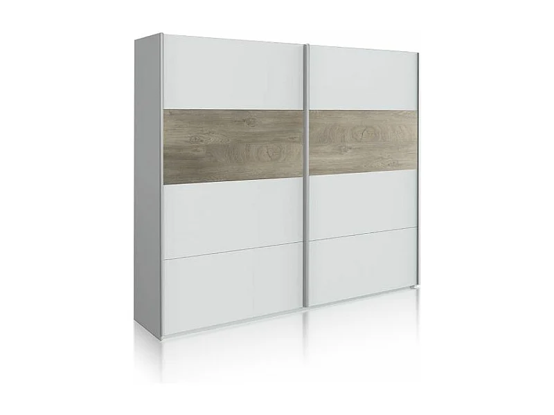 Armario Brike 180 2 puertas correderas Blanco Artik (Blanco Mate) – Roble Alaska