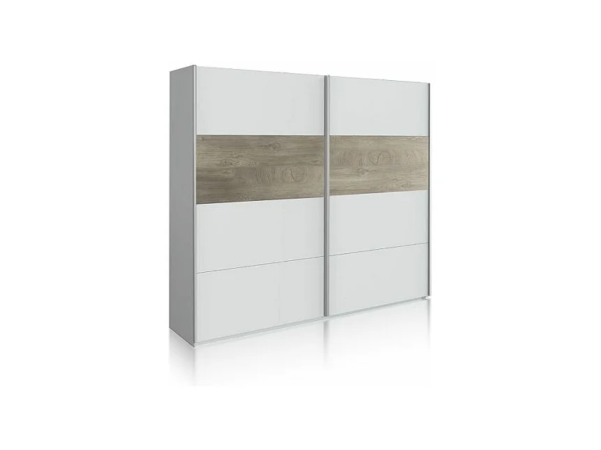 Armario Brike 180 2 puertas correderas Blanco Artik (Blanco Mate) – Roble Alaska