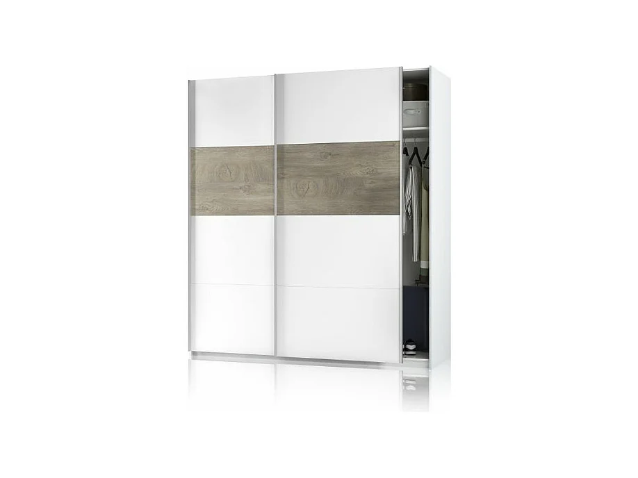 Armario Brike 180 2 puertas correderas Blanco Artik (Blanco Mate) – Roble Alaska