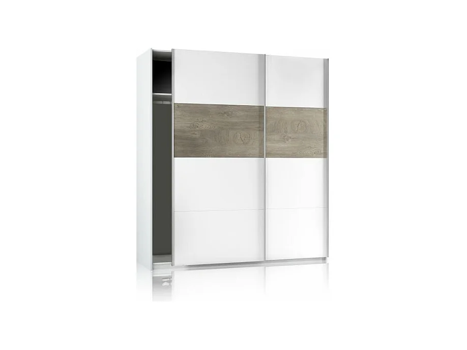 Armario Brike 180 2 puertas correderas Blanco Artik (Blanco Mate) – Roble Alaska