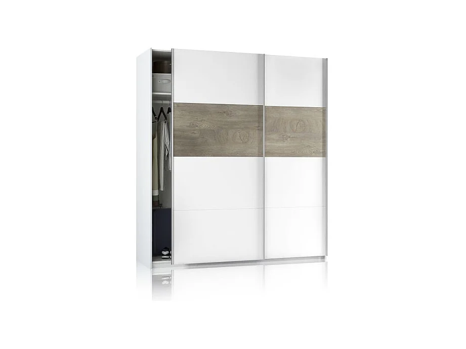 Armario Brike 180 2 puertas correderas Blanco Artik (Blanco Mate) – Roble Alaska