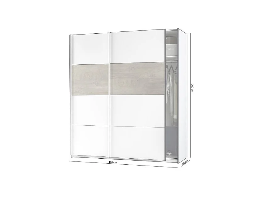 Armario Brike 180 2 puertas correderas Blanco Artik (Blanco Mate) – Roble Alaska