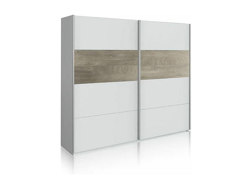 Armario Brike 180 2 puertas correderas Blanco Artik (Blanco Mate) – Roble Alaska