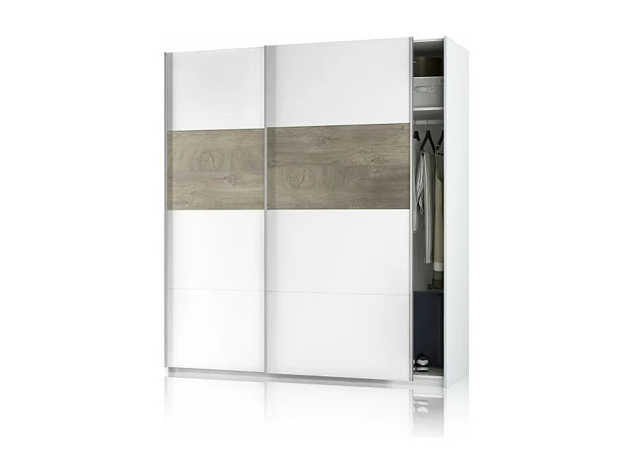 Armario Brike 180 2 puertas correderas Blanco Artik (Blanco Mate) – Roble Alaska