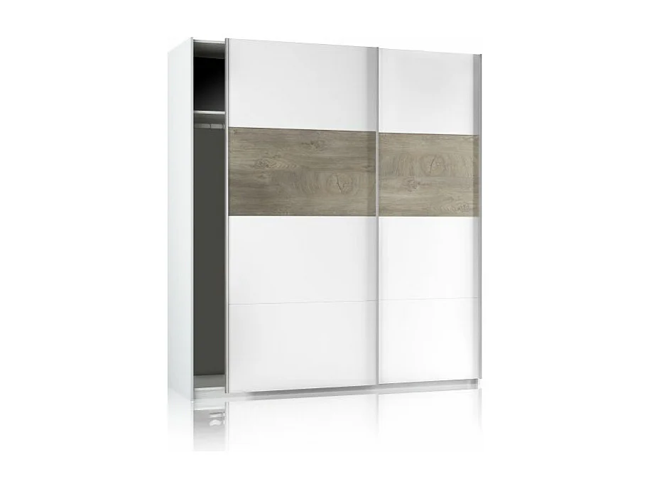 Armario Brike 180 2 puertas correderas Blanco Artik (Blanco Mate) – Roble Alaska