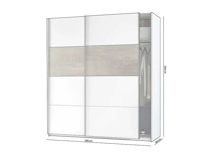 Armario Brike 180 2 puertas correderas Blanco Artik (Blanco Mate) – Roble Alaska