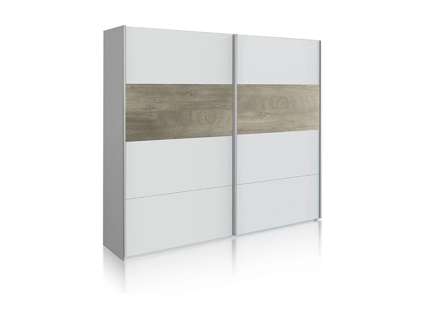 Armario Brike 180 2 puertas correderas Blanco Artik (Blanco Mate) – Roble Alaska