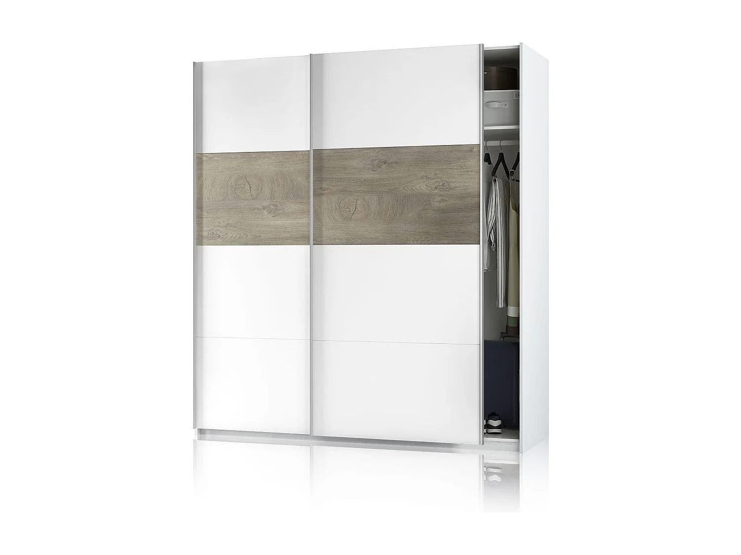 Armario Brike 180 2 puertas correderas Blanco Artik (Blanco Mate) – Roble Alaska