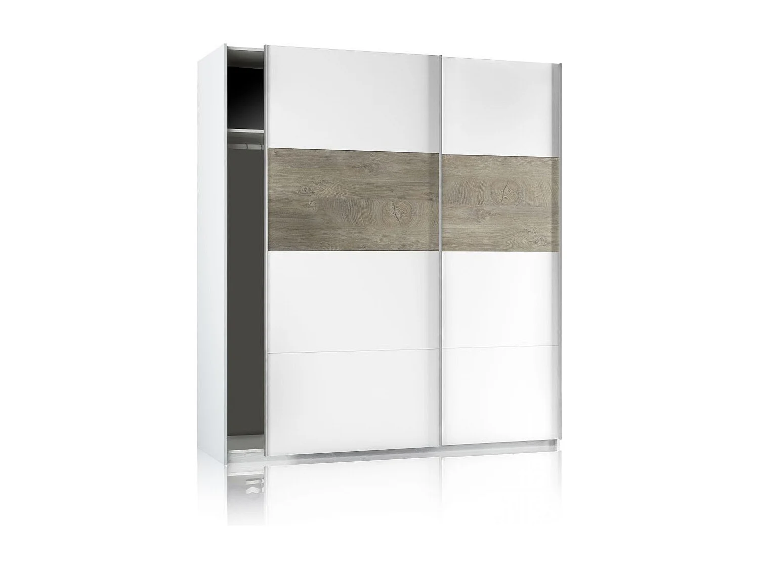 Armario Brike 180 2 puertas correderas Blanco Artik (Blanco Mate) – Roble Alaska