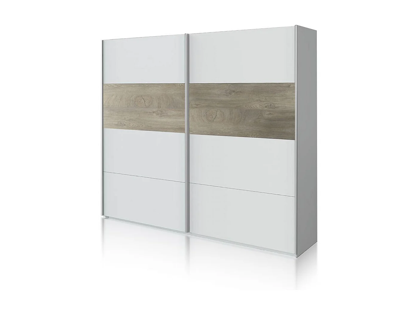 Armario Brike 180 2 puertas correderas Blanco Artik (Blanco Mate) – Roble Alaska