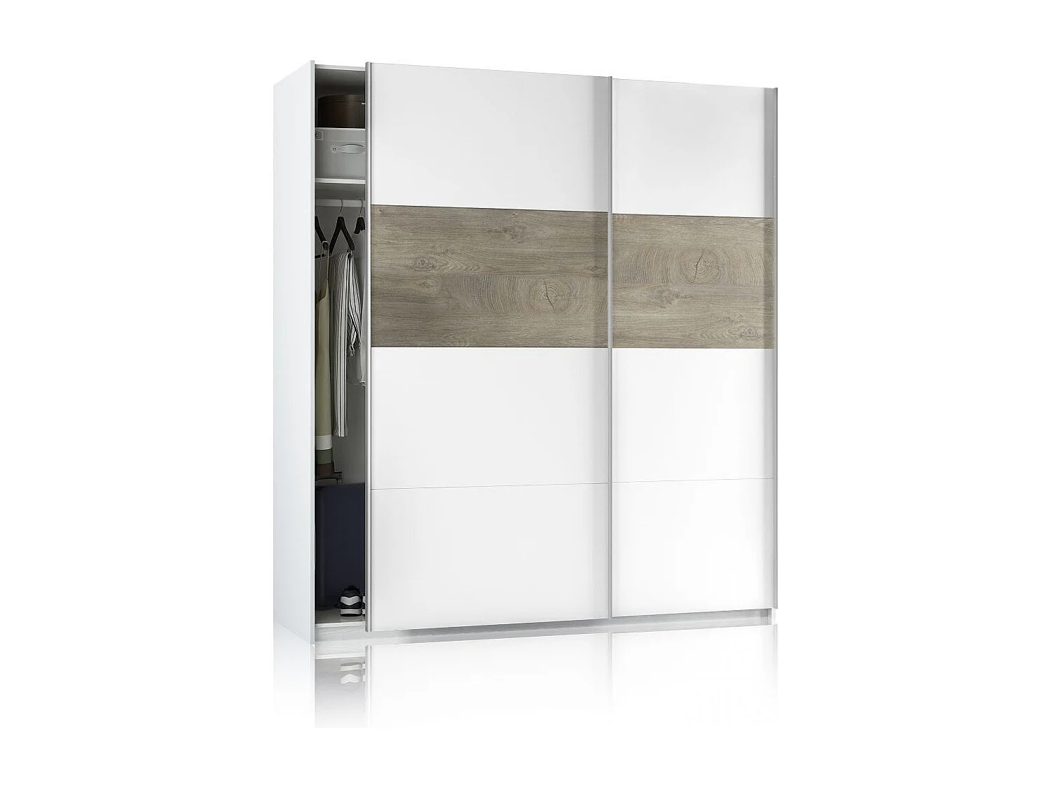 Armario Brike 180 2 puertas correderas Blanco Artik (Blanco Mate) – Roble Alaska