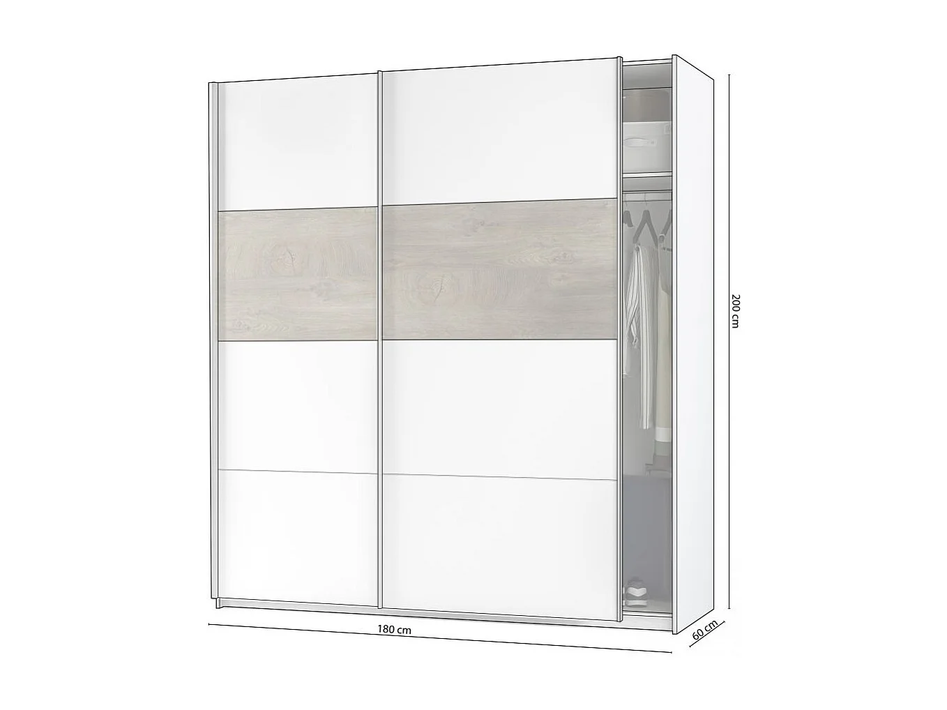 Armario Brike 180 2 puertas correderas Blanco Artik (Blanco Mate) – Roble Alaska