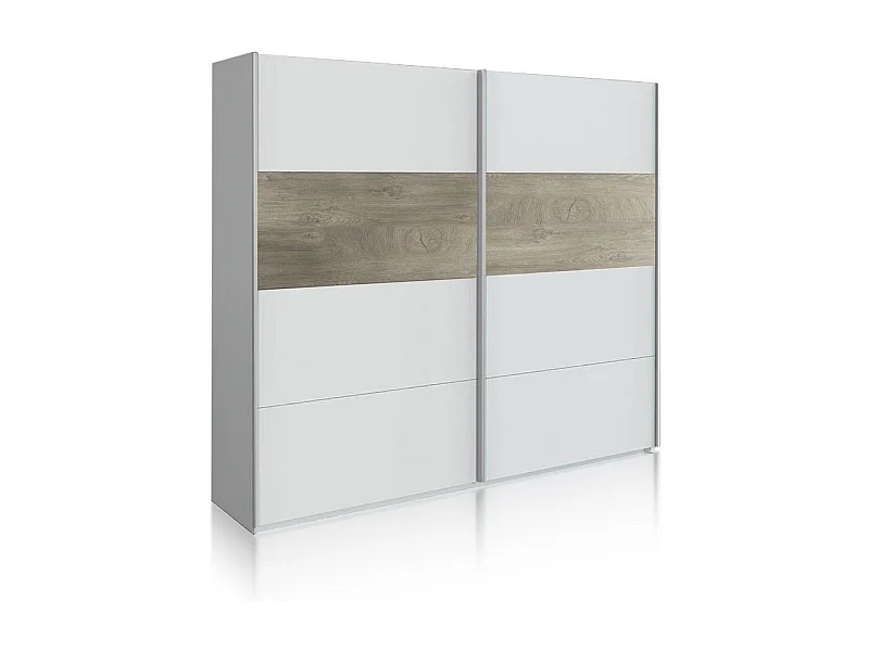 Armario Brike 180 2 puertas correderas Blanco Artik (Blanco Mate) – Roble Alaska
