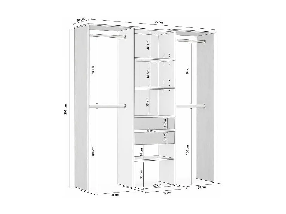 Armario vestidor Lada Blanco - Cemento