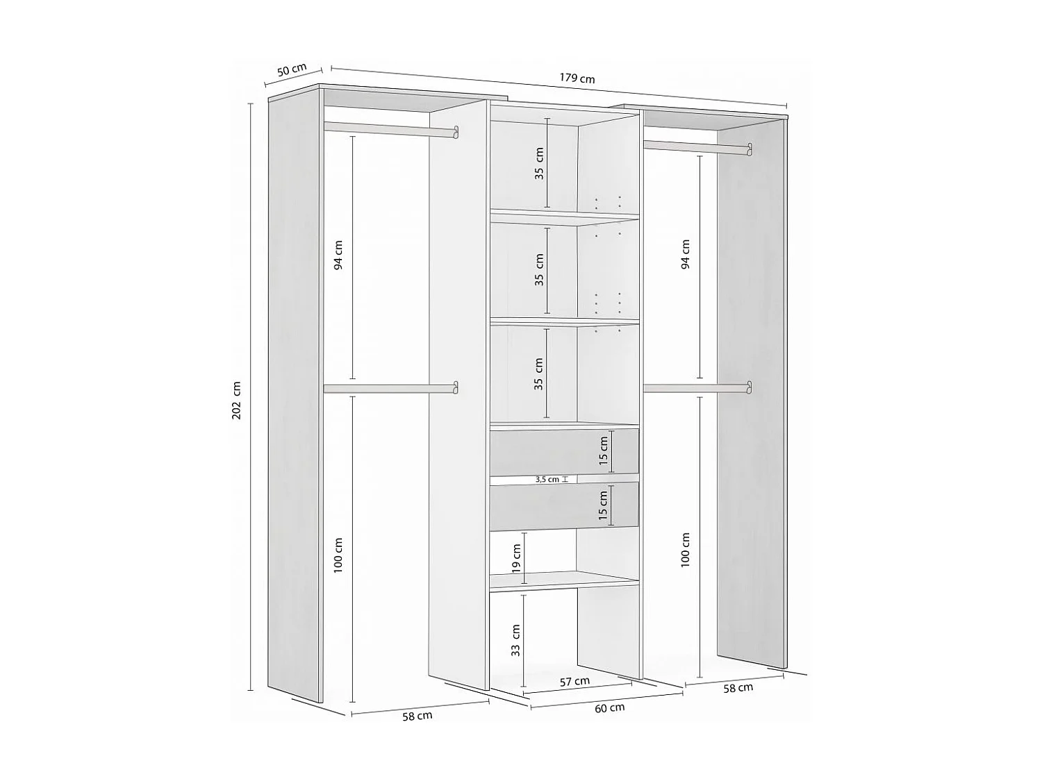 Armario vestidor Lada Blanco - Cemento