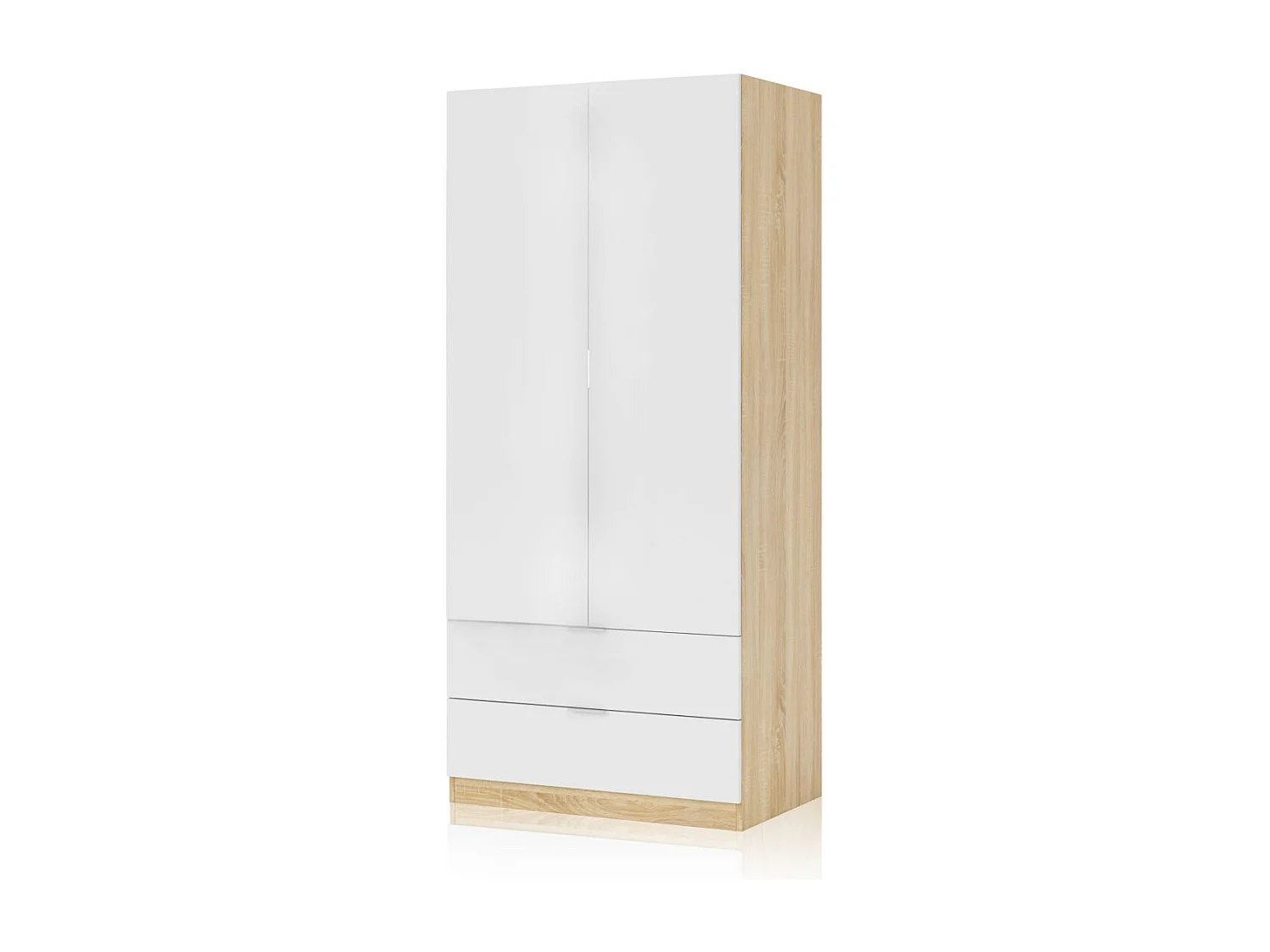 Armario Lark 2 Puertas 2 Cajones Blanco Artik (Blanco Mate) - Roble Canadian